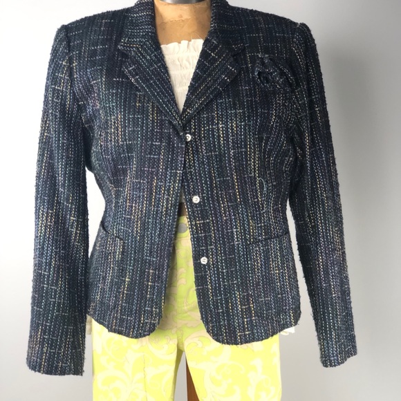 PRICE DROP Tweed Blazer with Tweed Flower Pin - Picture 2 of 12
